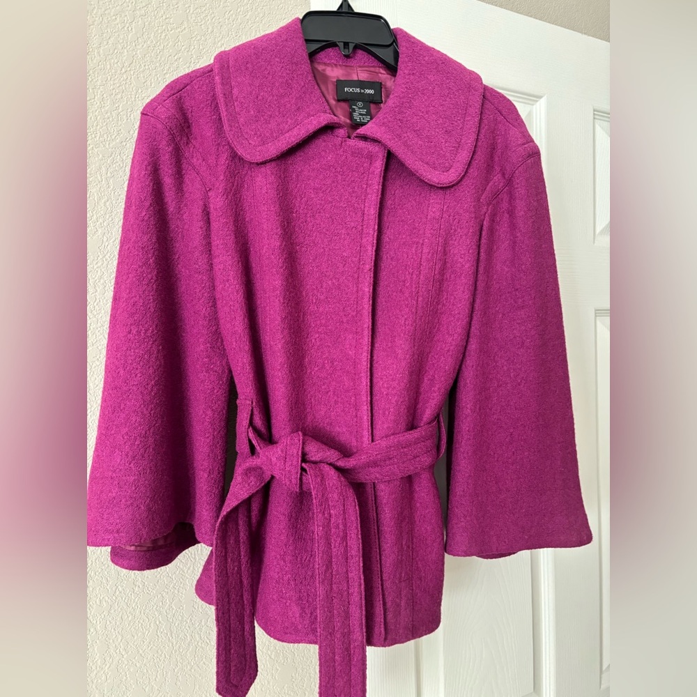 Fuchsia Belted Sweater Jacket